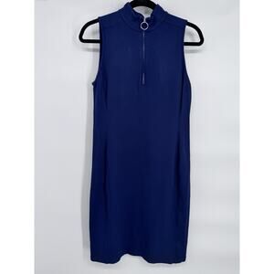 Lauren Ralph Lauren Women's Blue Shift Dress Mock Neck Zip Sleeveless Size M